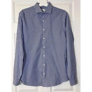 Ben Sherman Men's Long Sleeve Button Down, Blue and White Check, Size 15.5–34/35